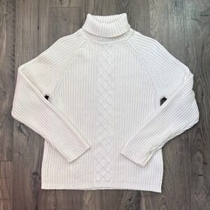 NORTONSTUDIO Cable Knit Turtleneck Sweater Cream Ribbed Cotton Women's Size‎ L